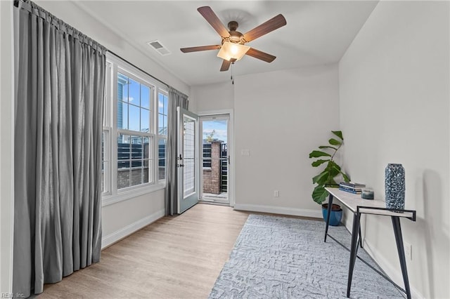 interior space featuring ceiling fan and light hardwood / wood-style floors