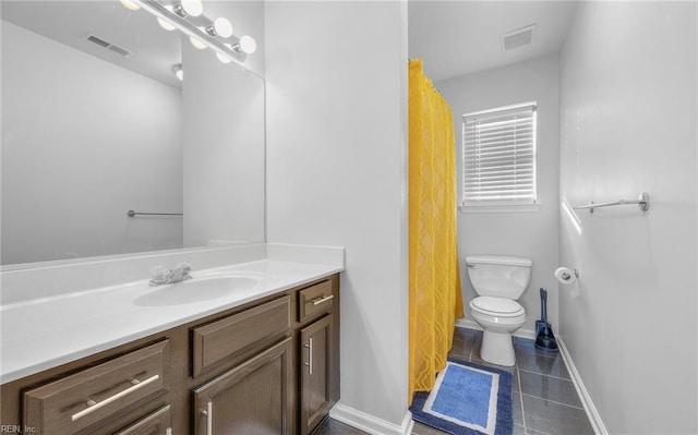 bathroom featuring tile patterned flooring, vanity, and toilet