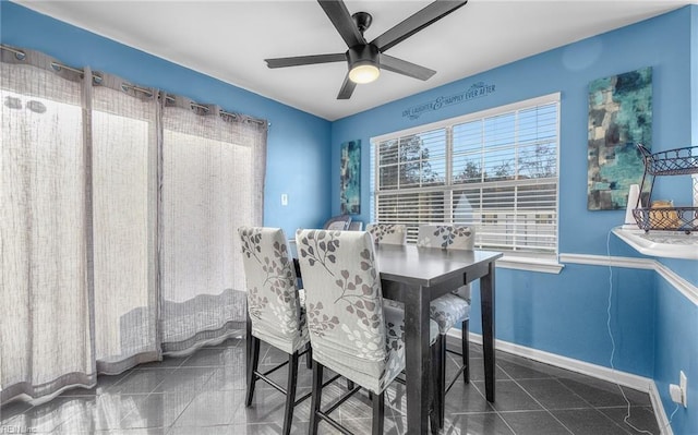 dining room featuring ceiling fan