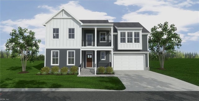 view of front of house with a garage and a front lawn