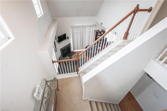 stairs featuring hardwood / wood-style flooring