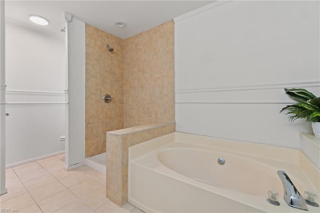 bathroom with tile patterned flooring and independent shower and bath