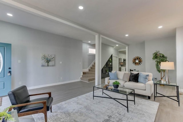 living room with hardwood / wood-style floors