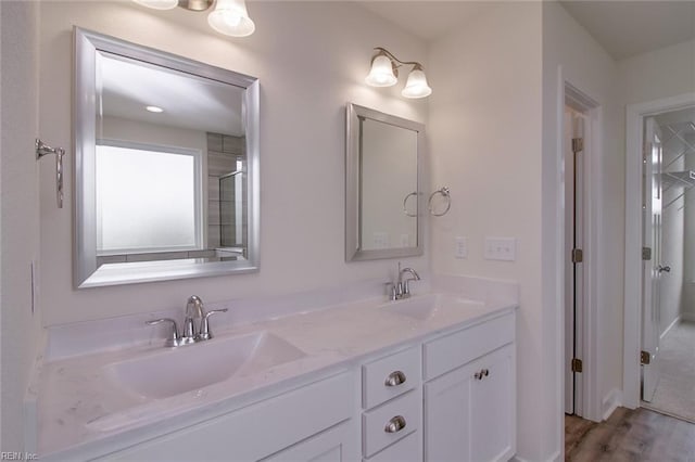 bathroom featuring hardwood / wood-style flooring and vanity