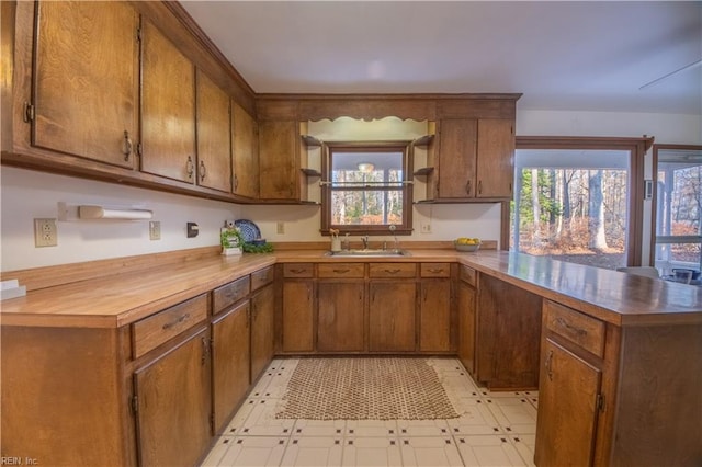 kitchen featuring kitchen peninsula and sink