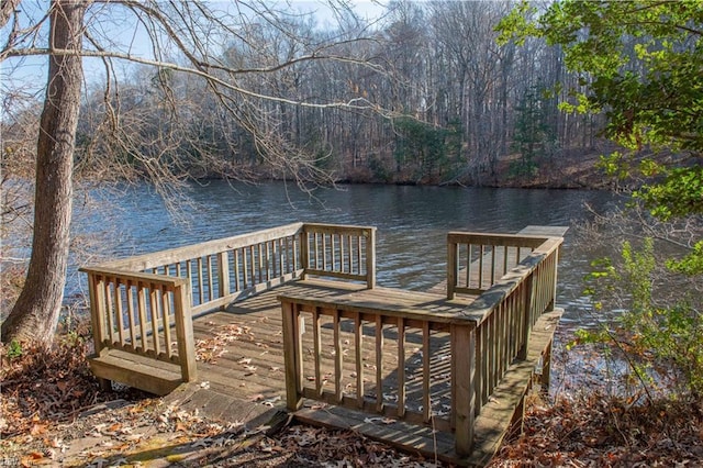 dock area with a deck with water view