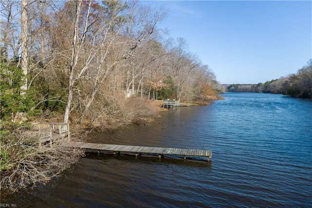 view of dock with a water view