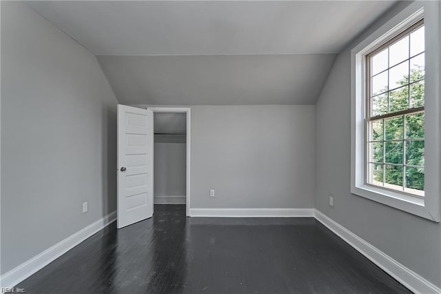 additional living space featuring dark hardwood / wood-style floors and vaulted ceiling