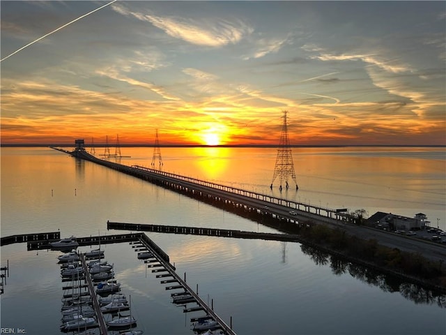 view of dock featuring a water view