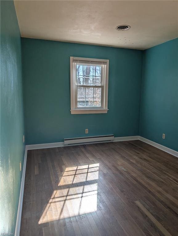 empty room with a baseboard radiator and wood-type flooring