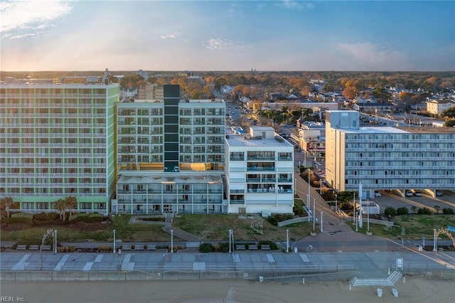 view of aerial view at dusk