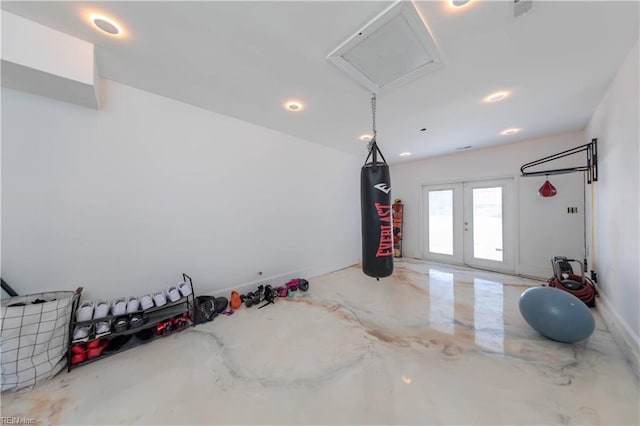 workout area with french doors