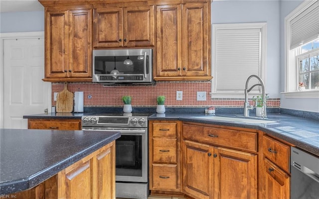 kitchen with backsplash, sink, and stainless steel appliances