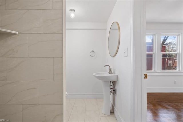 bathroom featuring hardwood / wood-style flooring and sink