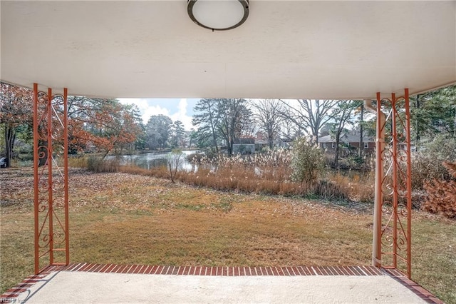 view of yard with a water view