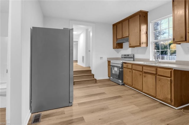 kitchen featuring sink, stainless steel appliances, and light wood-type flooring