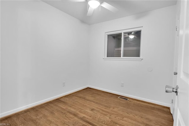 spare room featuring hardwood / wood-style flooring and ceiling fan