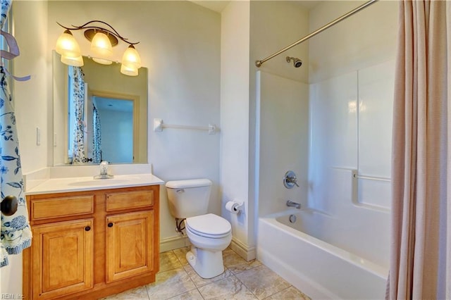 full bathroom with tile patterned floors, vanity, toilet, and shower / tub combo