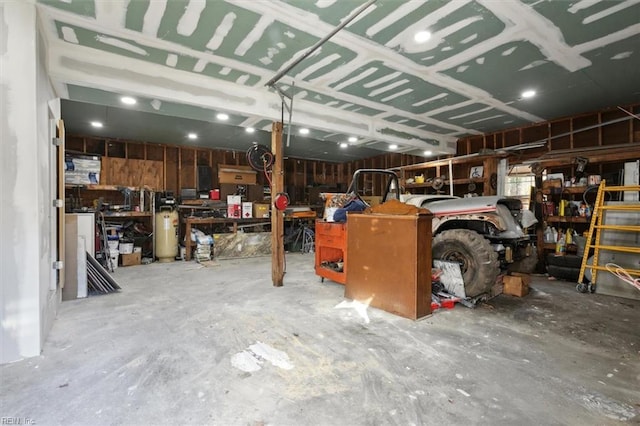 garage featuring a workshop area