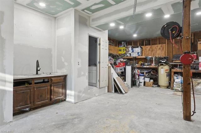 interior space featuring sink and a workshop area