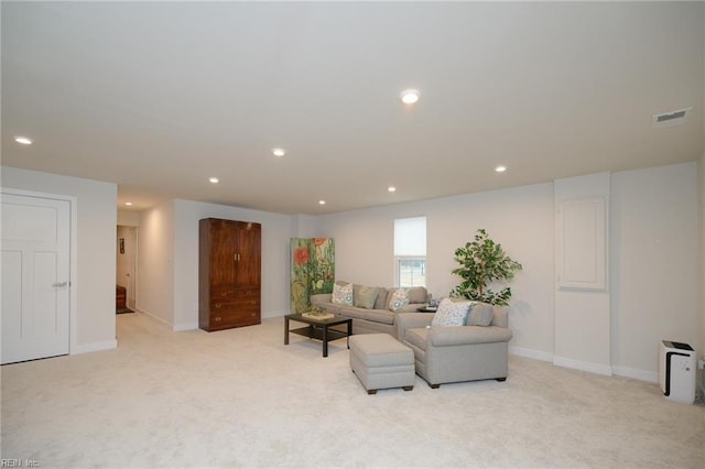 living room with light carpet