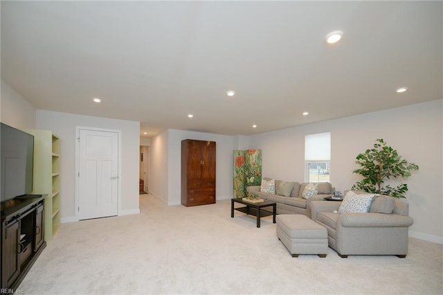 living room featuring light carpet