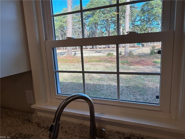 details with light stone countertops and sink