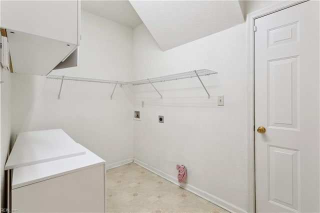 laundry area with electric dryer hookup, light colored carpet, a textured ceiling, and hookup for a washing machine