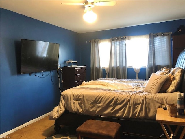 bedroom featuring carpet floors and ceiling fan