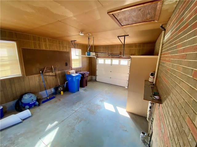 garage with wood walls