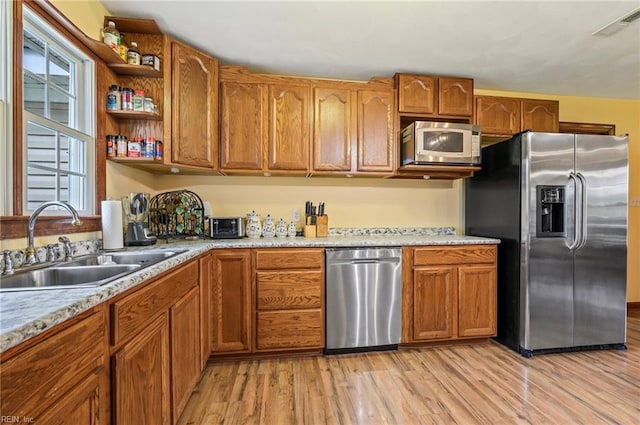 kitchen featuring sink, stainless steel appliances, and light hardwood / wood-style floors