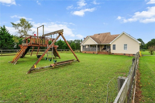 view of jungle gym with a yard