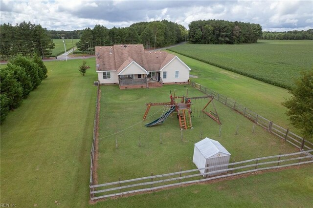 drone / aerial view with a rural view