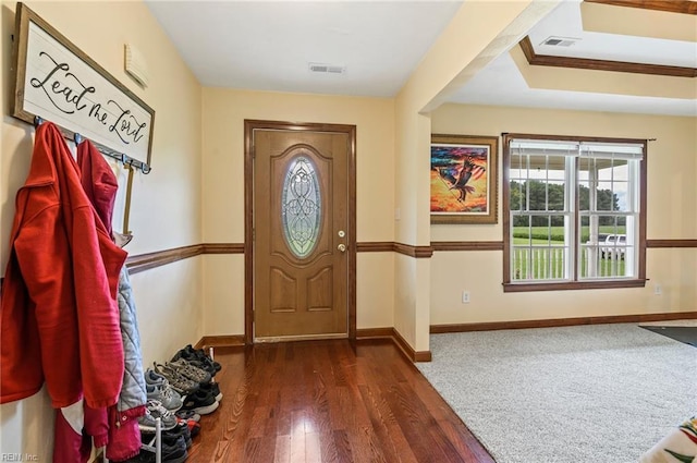 foyer entrance featuring dark wood-type flooring