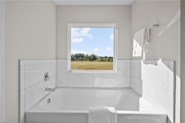 bathroom with plenty of natural light and a washtub