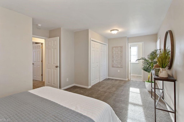 bedroom with carpet flooring and a closet