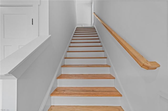 staircase featuring hardwood / wood-style flooring