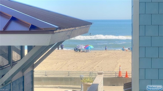 view of water feature with a view of the beach