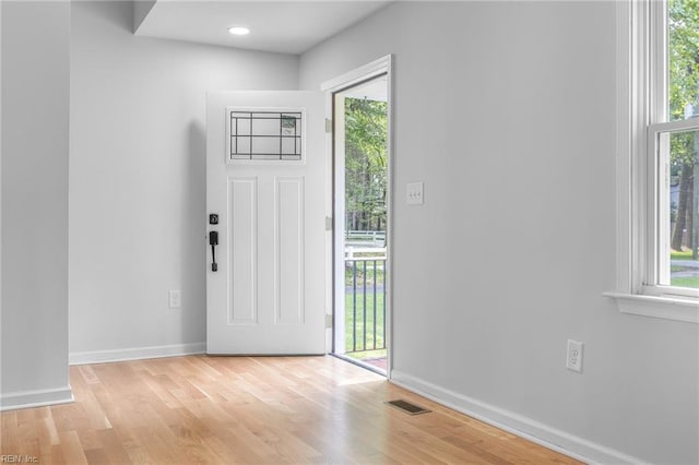 entrance foyer featuring light wood-type flooring and a wealth of natural light