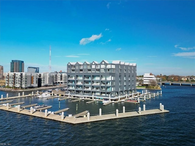 view of dock featuring a water view