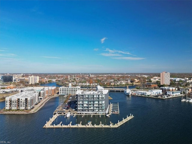 aerial view featuring a water view