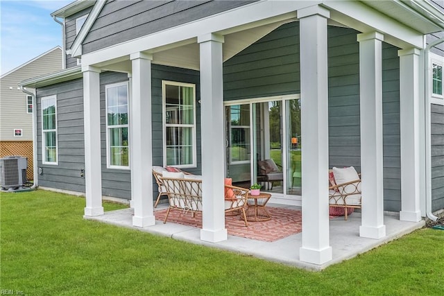 exterior space featuring a porch and cooling unit