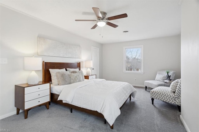 bedroom featuring carpet flooring and ceiling fan