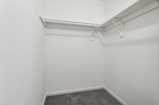 spacious closet featuring dark carpet