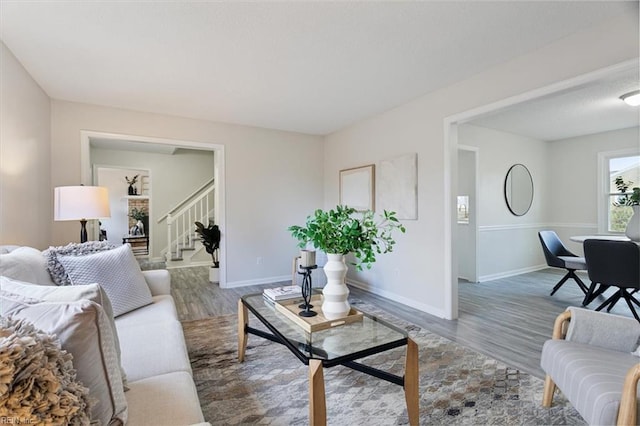 living room with hardwood / wood-style flooring