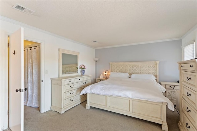 carpeted bedroom with crown molding