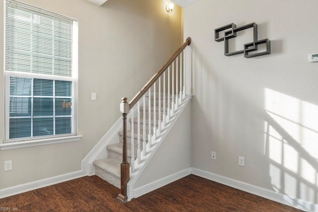 staircase with wood-type flooring