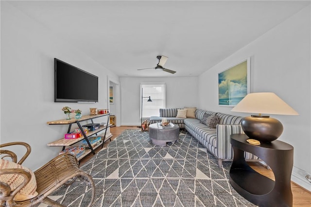 living room with ceiling fan