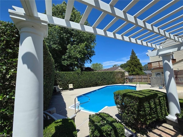 view of pool featuring a pergola and a patio