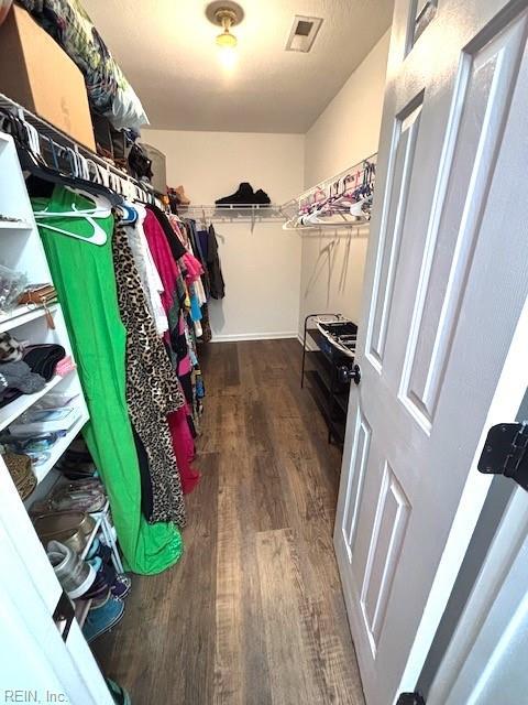 spacious closet with dark hardwood / wood-style floors